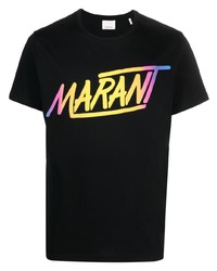 schwarzes bedrucktes T-Shirt mit einem Rundhalsausschnitt von MARANT