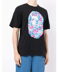 schwarzes bedrucktes T-Shirt mit einem Rundhalsausschnitt von A Bathing Ape