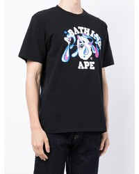 schwarzes bedrucktes T-Shirt mit einem Rundhalsausschnitt von A Bathing Ape