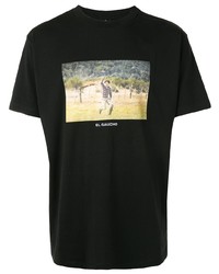 schwarzes bedrucktes T-Shirt mit einem Rundhalsausschnitt von Marcelo Burlon County of Milan