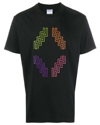 schwarzes bedrucktes T-Shirt mit einem Rundhalsausschnitt von Marcelo Burlon County of Milan