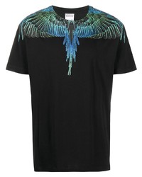 schwarzes bedrucktes T-Shirt mit einem Rundhalsausschnitt von Marcelo Burlon County of Milan