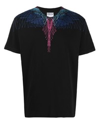 schwarzes bedrucktes T-Shirt mit einem Rundhalsausschnitt von Marcelo Burlon County of Milan