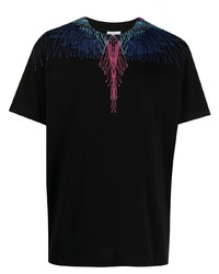 schwarzes bedrucktes T-Shirt mit einem Rundhalsausschnitt von Marcelo Burlon County of Milan