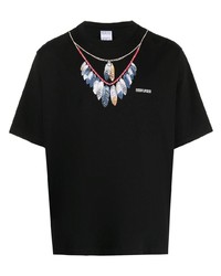 schwarzes bedrucktes T-Shirt mit einem Rundhalsausschnitt von Marcelo Burlon County of Milan