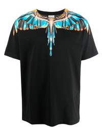 schwarzes bedrucktes T-Shirt mit einem Rundhalsausschnitt von Marcelo Burlon County of Milan