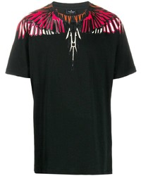 schwarzes bedrucktes T-Shirt mit einem Rundhalsausschnitt von Marcelo Burlon County of Milan