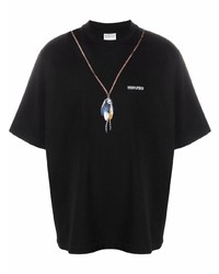 schwarzes bedrucktes T-Shirt mit einem Rundhalsausschnitt von Marcelo Burlon County of Milan