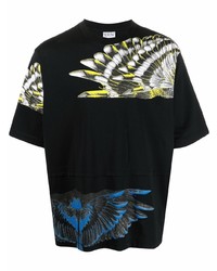 schwarzes bedrucktes T-Shirt mit einem Rundhalsausschnitt von Marcelo Burlon County of Milan