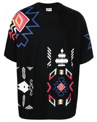 schwarzes bedrucktes T-Shirt mit einem Rundhalsausschnitt von Marcelo Burlon County of Milan