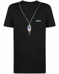 schwarzes bedrucktes T-Shirt mit einem Rundhalsausschnitt von Marcelo Burlon County of Milan