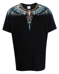 schwarzes bedrucktes T-Shirt mit einem Rundhalsausschnitt von Marcelo Burlon County of Milan