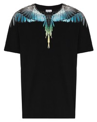 schwarzes bedrucktes T-Shirt mit einem Rundhalsausschnitt von Marcelo Burlon County of Milan