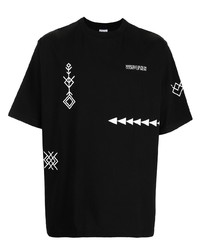 schwarzes bedrucktes T-Shirt mit einem Rundhalsausschnitt von Marcelo Burlon County of Milan