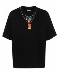 schwarzes bedrucktes T-Shirt mit einem Rundhalsausschnitt von Marcelo Burlon County of Milan