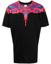 schwarzes bedrucktes T-Shirt mit einem Rundhalsausschnitt von Marcelo Burlon County of Milan