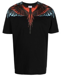 schwarzes bedrucktes T-Shirt mit einem Rundhalsausschnitt von Marcelo Burlon County of Milan