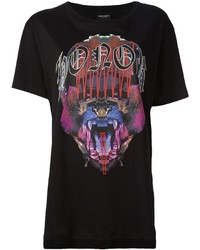 schwarzes bedrucktes T-Shirt mit einem Rundhalsausschnitt von Marcelo Burlon County of Milan