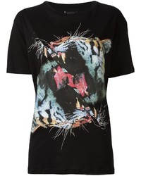 schwarzes bedrucktes T-Shirt mit einem Rundhalsausschnitt von Marcelo Burlon County of Milan