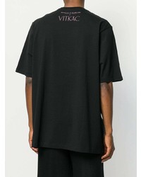 schwarzes bedrucktes T-Shirt mit einem Rundhalsausschnitt von Marcelo Burlon County of Milan