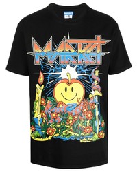schwarzes bedrucktes T-Shirt mit einem Rundhalsausschnitt von MARKET