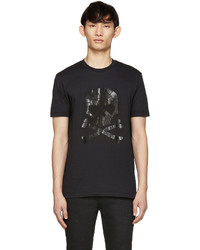 schwarzes bedrucktes T-Shirt mit einem Rundhalsausschnitt von Markus Lupfer