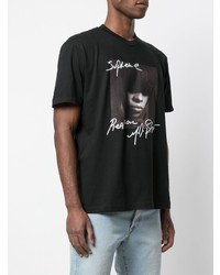 schwarzes bedrucktes T-Shirt mit einem Rundhalsausschnitt von Supreme