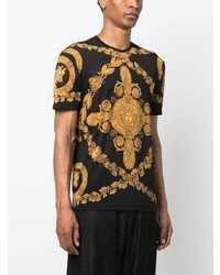 schwarzes bedrucktes T-Shirt mit einem Rundhalsausschnitt von Versace