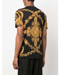 schwarzes bedrucktes T-Shirt mit einem Rundhalsausschnitt von Versace