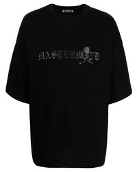 schwarzes bedrucktes T-Shirt mit einem Rundhalsausschnitt von Mastermind Japan