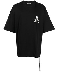 schwarzes bedrucktes T-Shirt mit einem Rundhalsausschnitt von Mastermind Japan