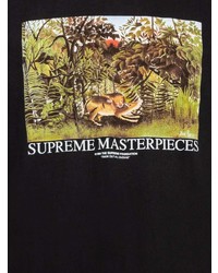 schwarzes bedrucktes T-Shirt mit einem Rundhalsausschnitt von Supreme