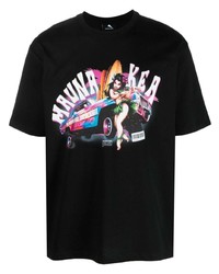 schwarzes bedrucktes T-Shirt mit einem Rundhalsausschnitt von Mauna Kea