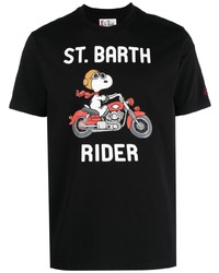 schwarzes bedrucktes T-Shirt mit einem Rundhalsausschnitt von MC2 Saint Barth