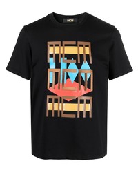 schwarzes bedrucktes T-Shirt mit einem Rundhalsausschnitt von MCM