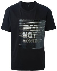 schwarzes bedrucktes T-Shirt mit einem Rundhalsausschnitt von McQ by Alexander McQueen