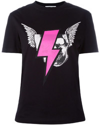 schwarzes bedrucktes T-Shirt mit einem Rundhalsausschnitt von McQ by Alexander McQueen