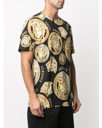 schwarzes bedrucktes T-Shirt mit einem Rundhalsausschnitt von Versace