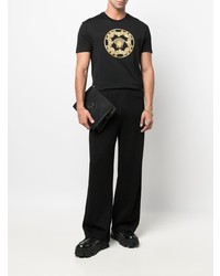 schwarzes bedrucktes T-Shirt mit einem Rundhalsausschnitt von Versace