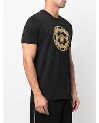 schwarzes bedrucktes T-Shirt mit einem Rundhalsausschnitt von Versace