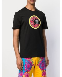 schwarzes bedrucktes T-Shirt mit einem Rundhalsausschnitt von Versace