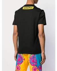 schwarzes bedrucktes T-Shirt mit einem Rundhalsausschnitt von Versace