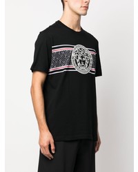 schwarzes bedrucktes T-Shirt mit einem Rundhalsausschnitt von Versace