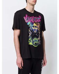 schwarzes bedrucktes T-Shirt mit einem Rundhalsausschnitt von Versace