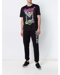 schwarzes bedrucktes T-Shirt mit einem Rundhalsausschnitt von Versace