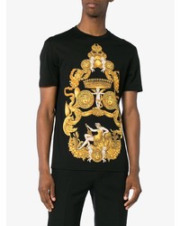 schwarzes bedrucktes T-Shirt mit einem Rundhalsausschnitt von Versace