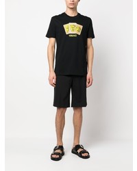 schwarzes bedrucktes T-Shirt mit einem Rundhalsausschnitt von Versace