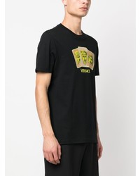 schwarzes bedrucktes T-Shirt mit einem Rundhalsausschnitt von Versace