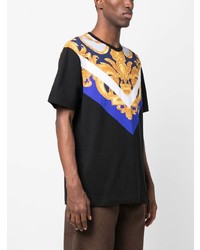 schwarzes bedrucktes T-Shirt mit einem Rundhalsausschnitt von Versace