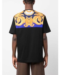 schwarzes bedrucktes T-Shirt mit einem Rundhalsausschnitt von Versace